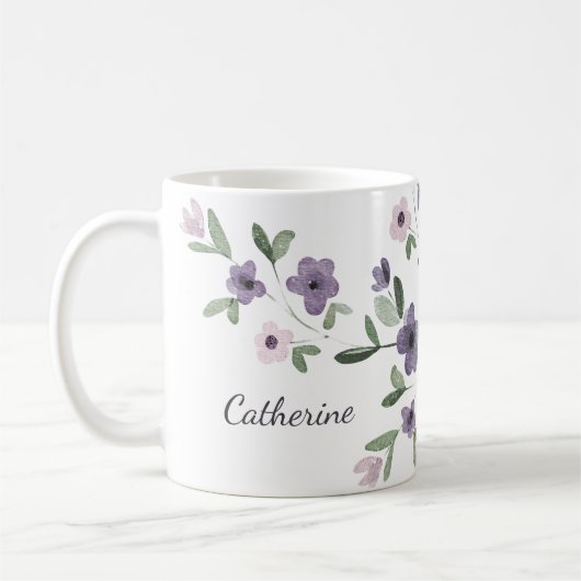 lila Blume personalisierter Name Kaffeetasse (Links)