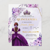 Lila Blume Princess Dress Quinceanera Einladung (Vorne/Hinten)
