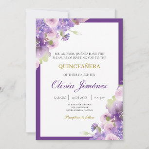 Lila Blume quinceañera Einladung