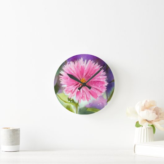 Lila Blume Runde Wanduhr (Zuhause)