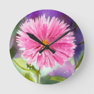 Lila Blume Runde Wanduhr