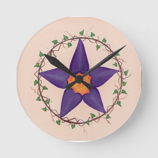 Lila Blume Runde Wanduhr (Vorderseite)