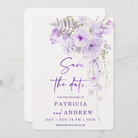Lila Blume Save the Date Vorlage DIY (Vorne/Hinten)