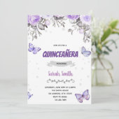 Lila Blume Schmetterling Quitenthema Einladung (Stehend Vorderseite)
