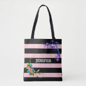 lila Blume Schwarz-Pink-Streifen Tasche (Vorderseite)