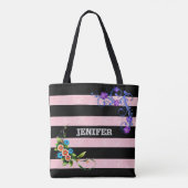 lila Blume Schwarz-Pink-Streifen Tasche (Rückseite)