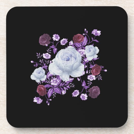 LILA-BLUME, SCHWARZER HINTERGRUND GETRÄNKEUNTERSETZER (Vorderseite)