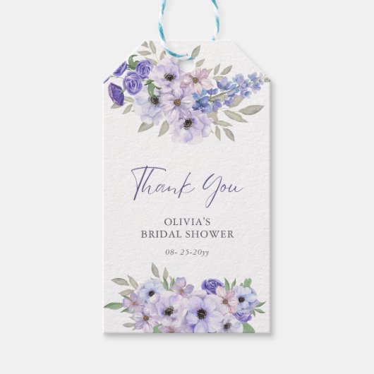 Lila Blume Script Brautparty Vielen Dank Geschenkanhänger (Vorderseite)