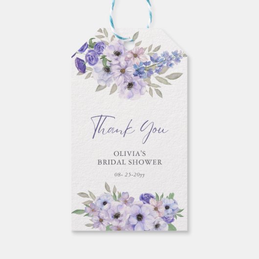 Lila Blume Script Brautparty Vielen Dank Geschenkanhänger (Rückseite)