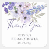 Lila Blume Script Brautparty Vielen Dank Quadratischer Aufkleber (Vorderseite)