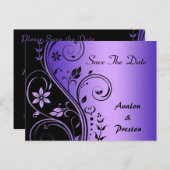 Lila Blume-Scrollwork-Save the Date-Karte Ankündigungspostkarte (Vorne/Hinten)