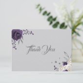 Lila Blume silbergrau Dankeskarte (Stehend Vorderseite)