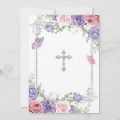 Lila Blume Silberkreuz Rosa 1. Heilige Kommune Einladung (Rückseite)