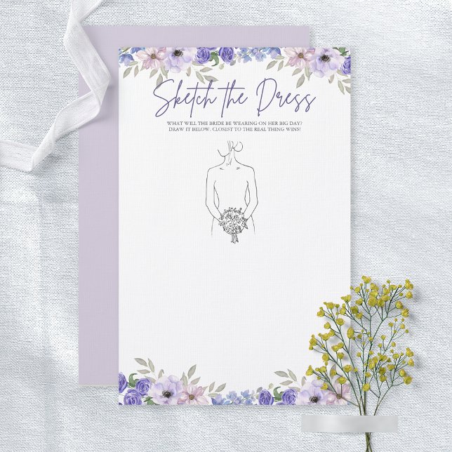 Lila Blume Sketch the Dress Brautparty Game (Purple Flower Sketch the Dress Bridal Shower Game)