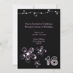 Lila Blume Sweet 16 Geburtstag Einladung