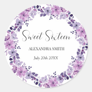 Lila Blume Sweet Sixten Runder Aufkleber