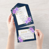 Lila Blume und Blätter All In One Einladung (Abreißen)