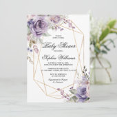 Lila Blume und Blush Rose Kinderdusche Einladung (Stehend Vorderseite)