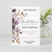 "lila Blume und Brautparty aus Blattgold" Einladung (Stehend Vorderseite)