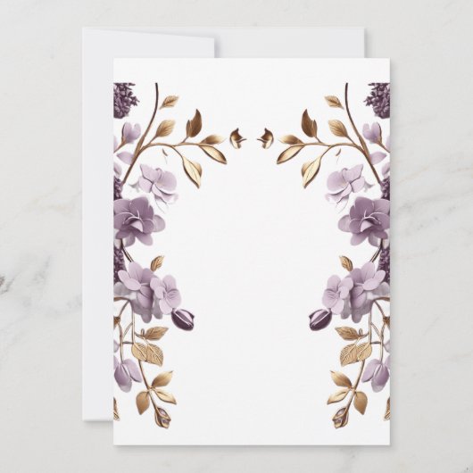"lila Blume und Brautparty aus Blattgold" Einladung (Rückseite)