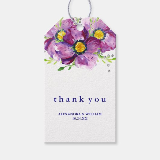 Lila Blume und Glitzer Hochzeit Geschenkanhänger (Vorderseite)