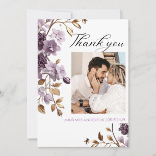 "lila Blume und Goldblatt danke Ihnen card"