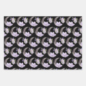 Lila Blume- und Mondumschlagpapier Geschenkpapier Set (Vorderseite 2)