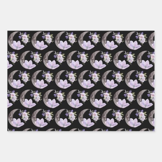 Lila Blume- und Mondumschlagpapier Geschenkpapier Set (Vorderseite 2)