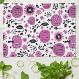 Lila Blume und niedliches Kürbismuster Geschirrtuch