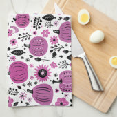 Lila Blume und niedliches Kürbismuster Geschirrtuch (Viertel Falte)