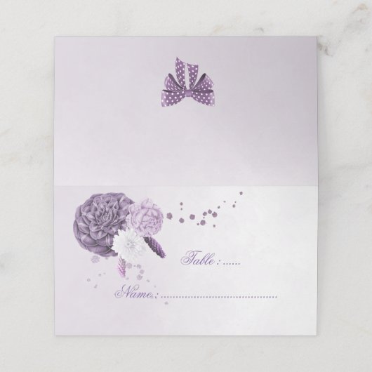 lila Blume und Platzkarte (Außenseite Aufgefaltet)