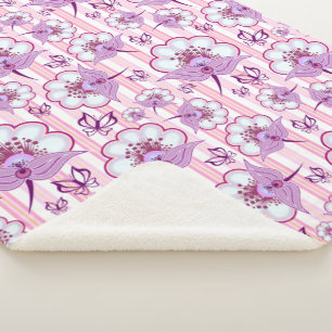 Lila Blume und Schmetterlinge Muster Sherpa Blanke Sherpadecke