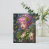 Lila Blume und Schmetterlingsfrauen Postkarte (Stehend Vorderseite)