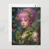 Lila Blume und Schmetterlingsfrauen Postkarte (Vorne/Hinten)