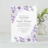 Lila Blume. Violette Blumentaufe Einladung (Stehend Vorderseite)