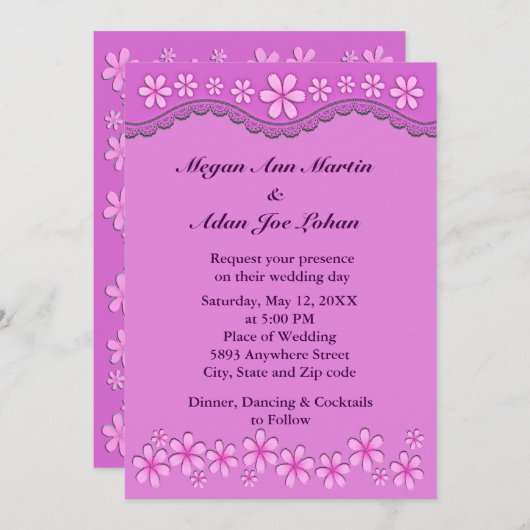 Lila Blume von sechs Petal Pink Hochzeit Einladung (Vorne/Hinten)