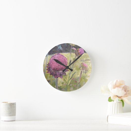 Lila Blume Wall Clock Runde Wanduhr (Zuhause)