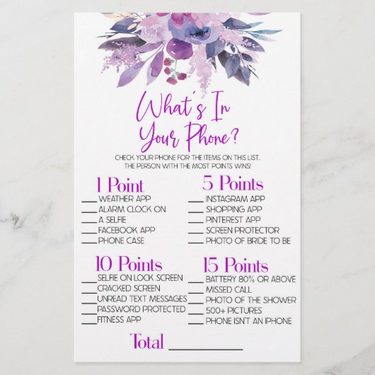 Lila Blume Was ist in Brautparty-Handy? Briefpapier (Vorderseite)