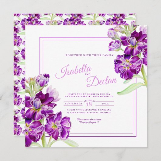 Lila Blume Wasserfarben Kunsthochzeit Einladung (Vorne/Hinten)