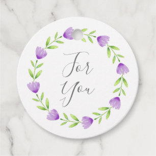 Lila Blume Wasserfarben Stem Wreath Geschenktasten Geschenkanhänger
