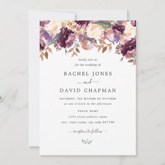 Lila Blume Wasserfarbenhochzeit Einladung (Vorderseite)