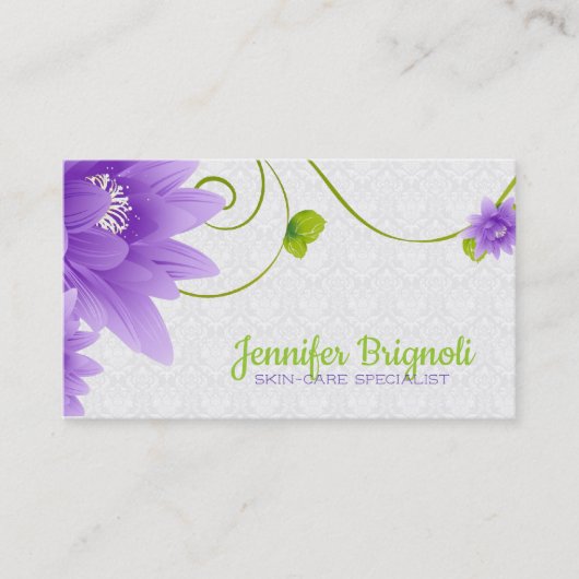 Lila Blume White Damask Visitenkarte (Vorderseite)