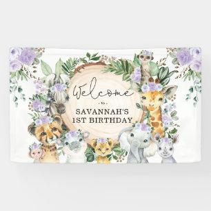 Lila Blume Wild Safari Tiere Geburtstag Willkommen Banner