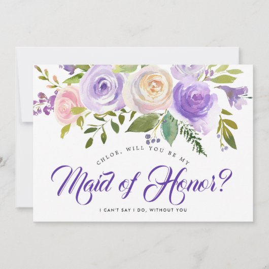 Lila Blume wird meine Trauzeugin sein Einladung (Vorderseite)