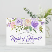 Lila Blume wird meine Trauzeugin sein Einladung (Stehend Vorderseite)