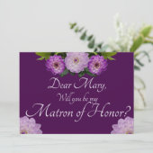 Lila Blume wirst du meine Ehrenmatrone sein? Einladung (Stehend Vorderseite)