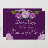 Lila Blume wirst du meine Ehrenmatrone sein? Einladung (Vorne/Hinten)