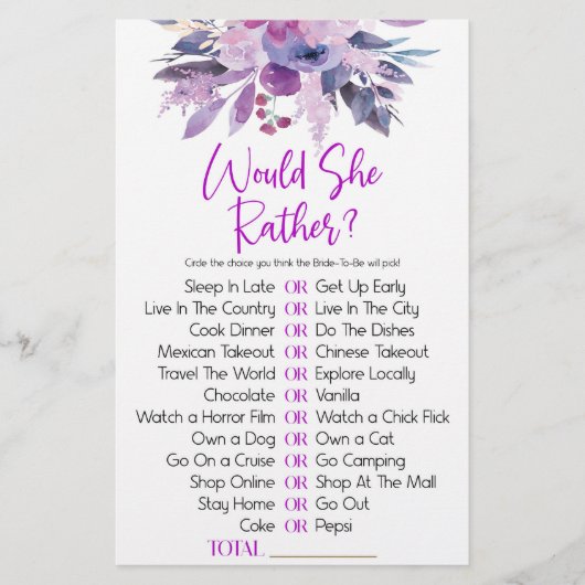 Lila Blume würde sie eher Brautparty spielen Briefpapier (Vorderseite)