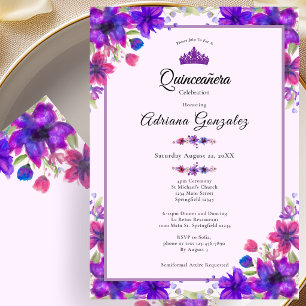 Lila Blumen 15. Geburtstag Quinceanera Einladung