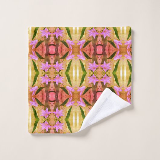 Lila-Blumen Abstraktes Kunstmuster Badhandtuch Set (Waschlappen)